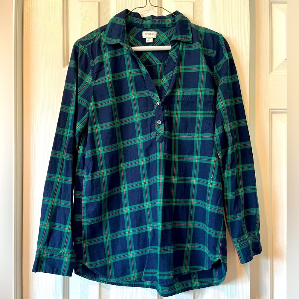 J.Crew XS plaid flannel popover